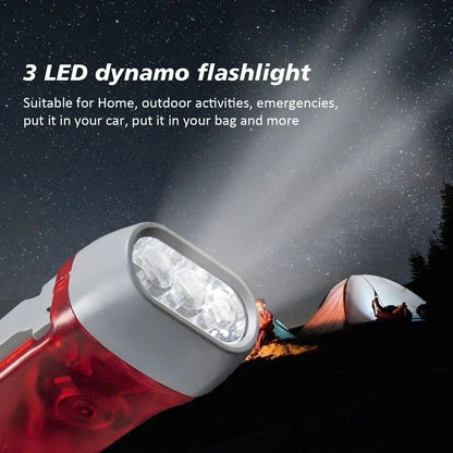 Hand Pressing Dynamo Crank Power Wind Up Flashlight Mini Self Generating Torch LED Camping Lamp Light for Outdoor Home