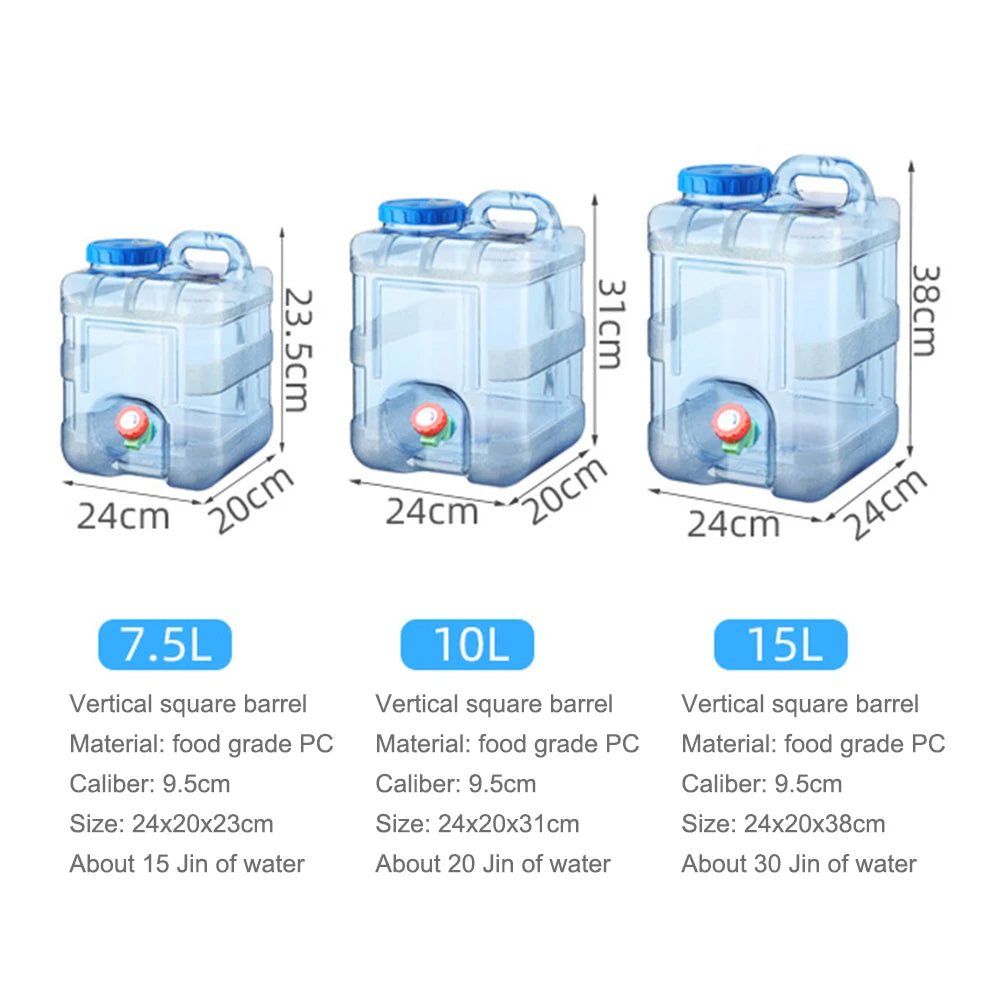 7.5/10/15L Large Capacity Pure Water Buckets Container With Faucet Portable Driving Water Tanks Emergency Water Storage
