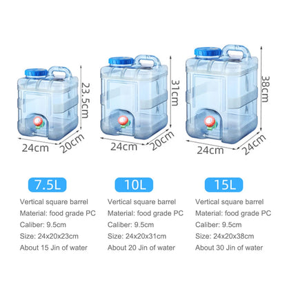 7.5/10/15L Large Capacity Pure Water Buckets Container With Faucet Portable Driving Water Tanks Emergency Water Storage