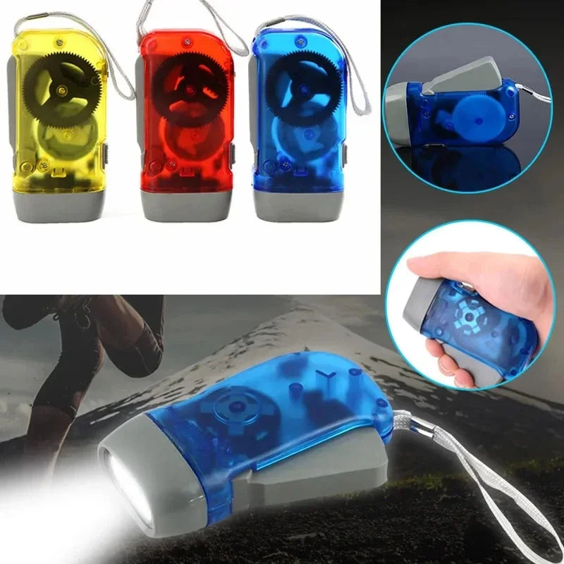 Hand Pressing Dynamo Crank Power Wind Up Flashlight Mini Self Generating Torch LED Camping Lamp Light for Outdoor Home