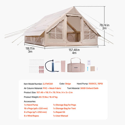 Inflatable Camping Tent 300D Oxford with Pump