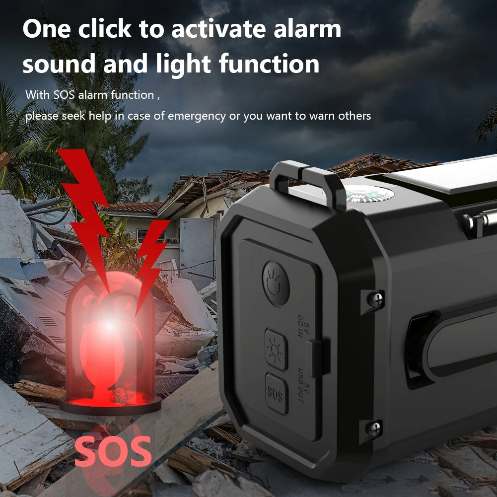 10000mAh Emergency Radio Solar Hand Crank Generator AM/FM Portable Radio SOS Alarm Power Bank Charging Radio with LED Flashlight