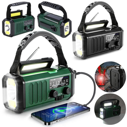 10000mAh Emergency Radio Solar Hand Crank Generator AM/FM Portable Radio SOS Alarm Power Bank Charging Radio with LED Flashlight