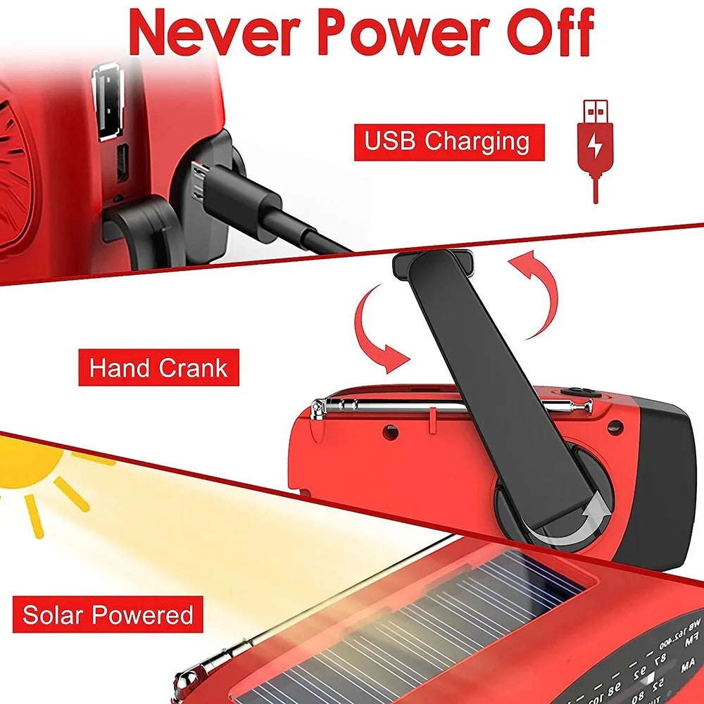 Multifunctional Portable Hand Crank Power Generation Emergency Radio Solar Disaster Prevention FM AM WB NOAA Power Bank