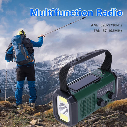 10000mAh Emergency Radio Solar Hand Crank Generator AM/FM Portable Radio SOS Alarm Power Bank Charging Radio with LED Flashlight