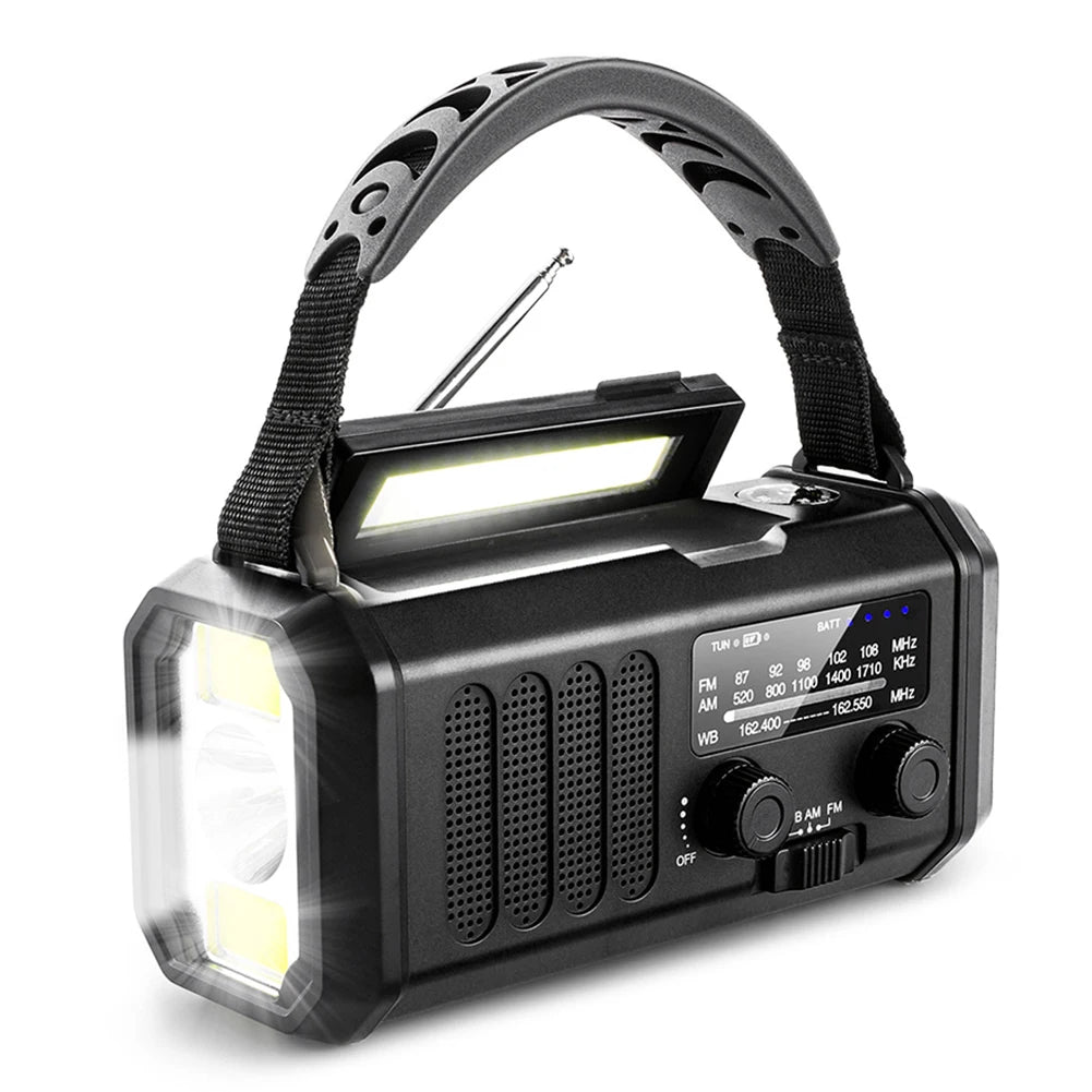 10000mAh Emergency Radio Solar Hand Crank Generator AM/FM Portable Radio SOS Alarm Power Bank Charging Radio with LED Flashlight