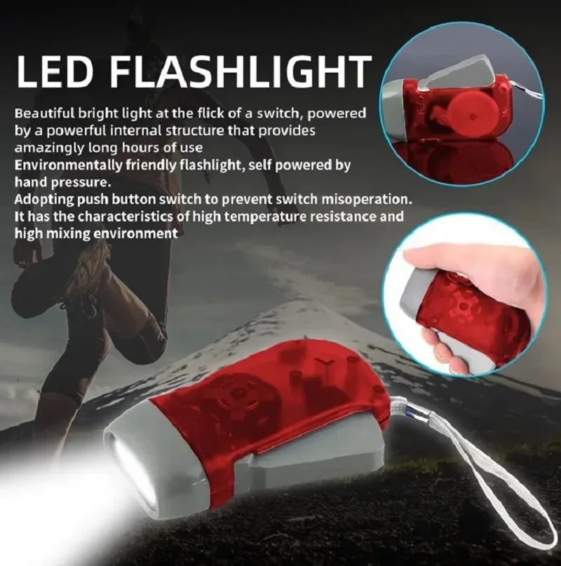 Hand Pressing Dynamo Crank Power Wind Up Flashlight Mini Self Generating Torch LED Camping Lamp Light for Outdoor Home