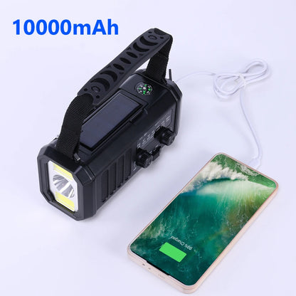 10000mAh Emergency Radio Solar Hand Crank Generator AM/FM Portable Radio SOS Alarm Power Bank Charging Radio with LED Flashlight