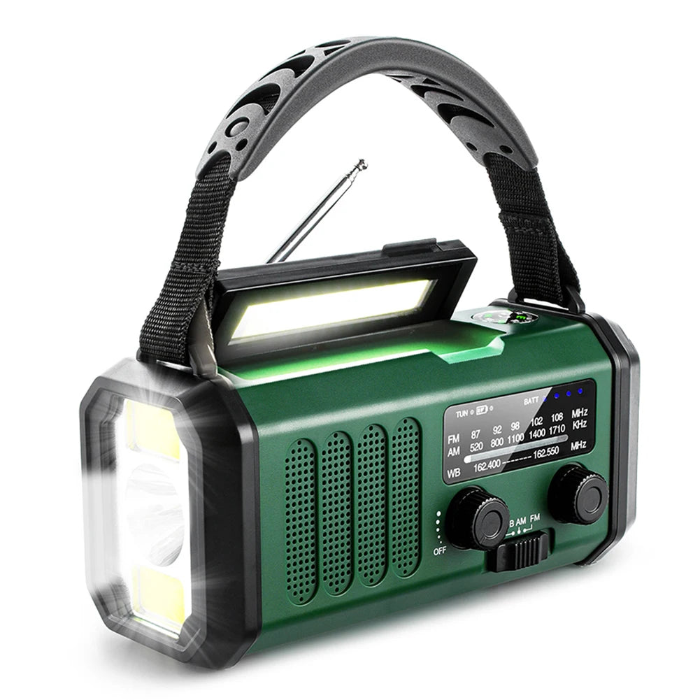 10000mAh Emergency Radio Solar Hand Crank Generator AM/FM Portable Radio SOS Alarm Power Bank Charging Radio with LED Flashlight