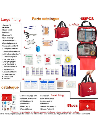 Car First Aid Kits 275Pcs Survival Gear Home Travel Size Small Emergency Kit Tactical Hiking EVA Camping Essentials Backpack Sports Office Boat Urgent Accident